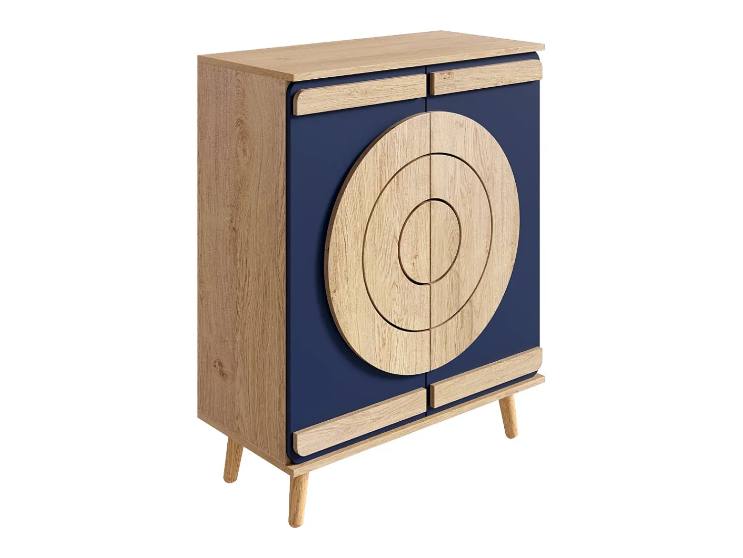 Hot ModernLuxe Móvel para sapatos moderno 76x37x98,5 cm - con 2 portas - Armazenamento multi-níveis - Pés de madeira - Azul e natural Azul / Natural claro