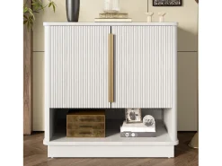 Móvel De Arrumação|Sapateira|ModernLuxe Móvel para sapatos moderno 60x40x61 cm - 2 portas - Prateleiras abertas - Acabamento imitação madeira - MDF - Branco