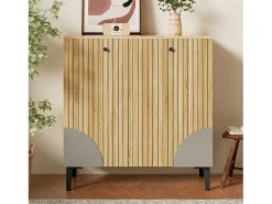 Móvel De Arrumação|Sapateira|ModernLuxe Móvel para sapatos moderno 90x32x94 cm - com 3 portas - Prateleiras de vários níveis - aspecto madeira - Painéis de partículas - Natural Natural claro
