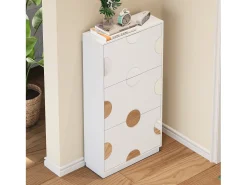 ModernLuxe Móvel para sapatos moderno - três portas - espelho redondo - grande espaço de armazenamento - MDF -^ Móvel De Arrumação|Sapateira