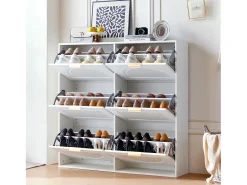 Móvel De Arrumação|Sapateira|ModernLuxe Móvel para sapatos moderno 118x25x115 cm - com 6 portas basculantes - Branco