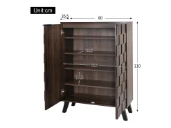 Outlet ModernLuxe Móvel para sapatos moderno 80x35x110cm - 2 portas - 5 compartimentos - Prateleiras ajustáveis - Acabamento imitação madeira - Marrom Castanho