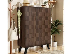 Outlet ModernLuxe Móvel para sapatos moderno 80x35x110cm - 2 portas - 5 compartimentos - Prateleiras ajustáveis - Acabamento imitação madeira - Marrom Castanho