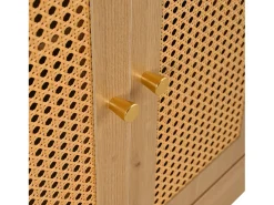 ModernLuxe Móvel para sapatos multifuncional 142x35x110cm - con um assento acolchoado - con 3 portas de rattan e 1 gaveta - Natural^ Móvel De Arrumação|Sapateira