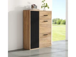ModernLuxe Móvel para sapatos 80x24x95.5 cm - com 2 portas basculantes - com 1 gaveta e 1 porta - Natural + Preto^ Móvel De Arrumação|Sapateira