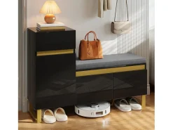 Móvel De Arrumação|Sapateira*ModernLuxe Móvel para sapatos 120x35x85 cm - 1 gaveta e 3 portas - com banco de sapatos acolchoado - Preto