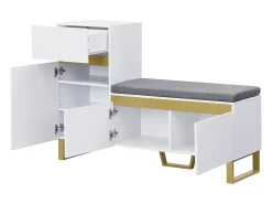 Móvel De Arrumação|Sapateira*ModernLuxe Móvel para sapatos 120x35x85 cm - 1 gaveta e 3 portas - com banco de sapatos acolchoado - Branco