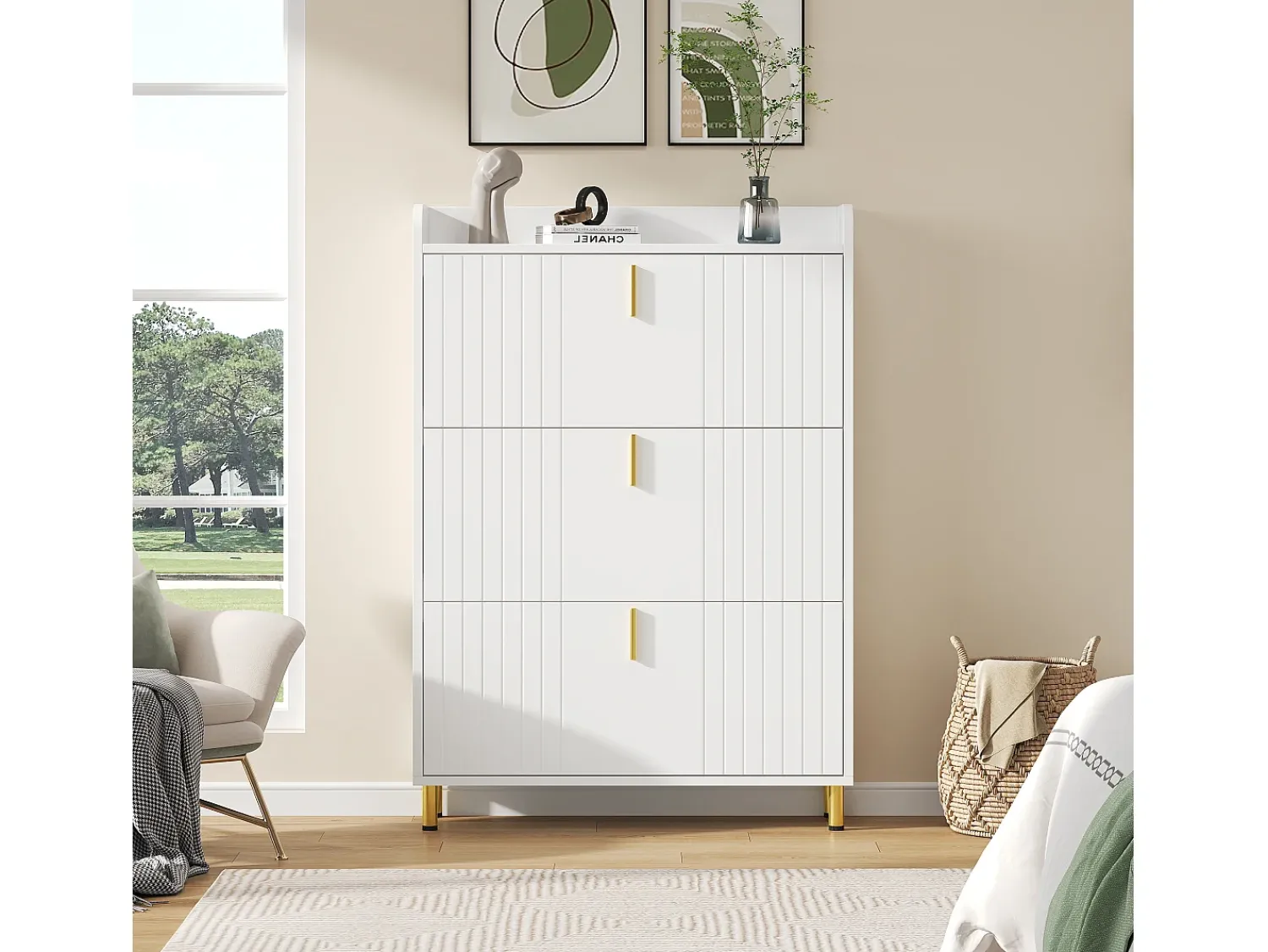 Móvel De Arrumação|Sapateira*ModernLuxe Móvel para sapatos 80x23,5x123,5 cm - com 3 portas basculantes - com 6 compartimentos ajustáveis - Branco