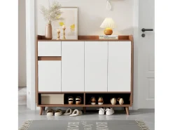 Sale ModernLuxe Móvel para sapatos 120x35x90cm - con 4 portas e 1 gaveta - prateleira ajustável - Natural + Branco Natural claro / Branco
