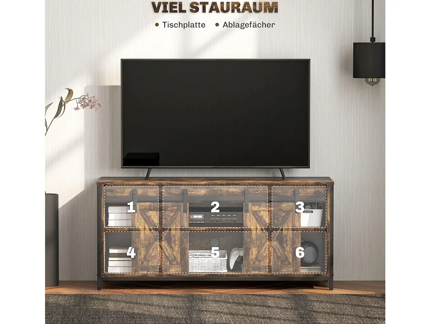 Móvel De Tv| Móvel para TV 120 × 40 × 54 cm marrom, com 2 armários e 2 prateleiras, para TVs de até 60 polegadas, ideal para sala de estar. Castanho