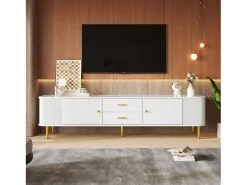 Móvel De Tv| Móvel para TV 170, , com 2 gavetas e 2 portas, cantos arredondados, para sala de estar, MDF, 170 x 34 x 45 cm Branco