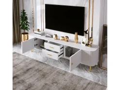 Móvel De Tv| Móvel para TV 170, , com 2 gavetas e 2 portas, cantos arredondados, para sala de estar, MDF, 170 x 34 x 45 cm Branco