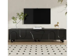 Móvel De Tv*ModernLuxe Móvel para TV 180×40×42 cm - 2 gavetas e 4 portas - pés em madeira maciça - painel de partículas - Preto