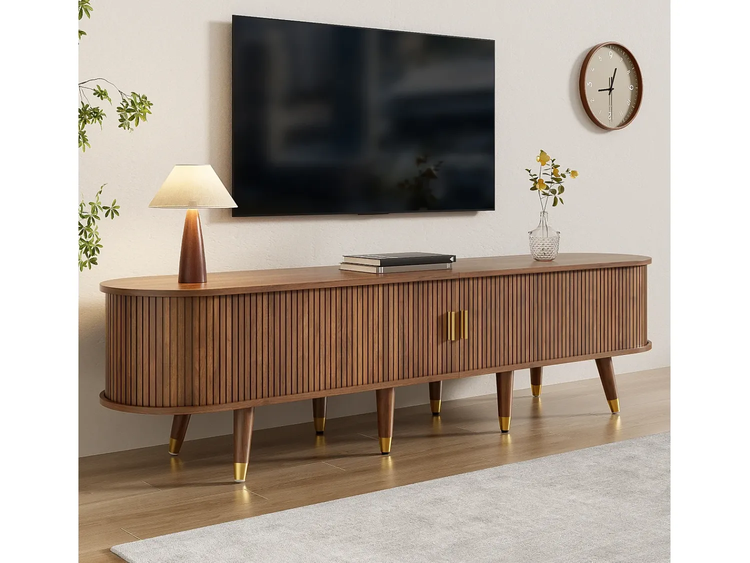Clearance ModernLuxe Móvel para TV 175×38×45 cm - 2 portas de correr em vime - 2 gavetas - marrom Castanho
