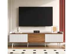 Móvel De Tv|ModernLuxe Móvel para TV 160×39×49,5 cm - 3 portas - Acabamento madeirado - MDF + Painel de partículas - Branco + Natural Natural claro / Branco