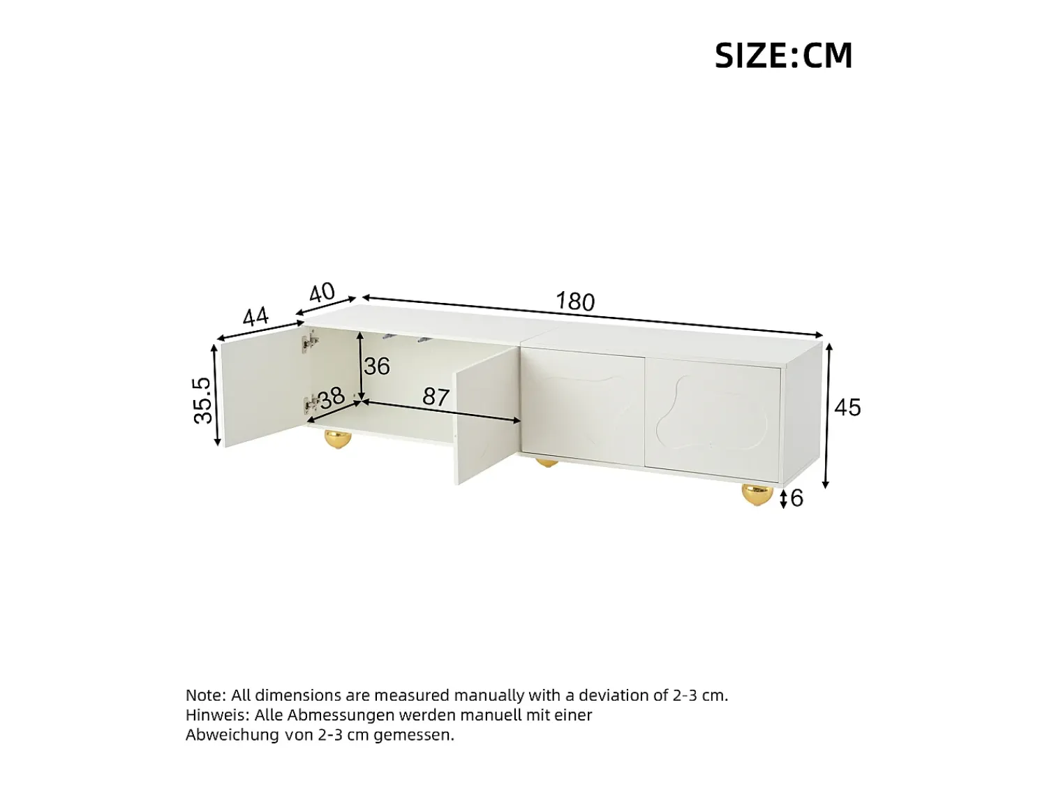 ModernLuxe Móvel para TV 180×40×45 cm - 4 portas - para televisores de 75 polegadas - Branco