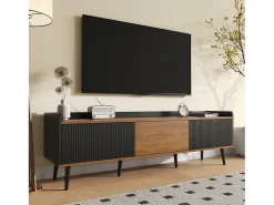 Móvel De Tv|ModernLuxe Móvel para TV 160×39×49,5 cm - com 3 portas - acabamento madeirado - pés de madeira maciça - MDF + painel de partículas - preto e natural Preto / Natural claro