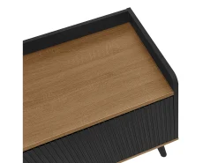 Móvel De Tv|ModernLuxe Móvel para TV 160×39×49,5 cm - com 3 portas - acabamento madeirado - pés de madeira maciça - MDF + painel de partículas - preto e natural Preto / Natural claro