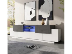 Móvel De Tv|ModernLuxe Móvel para TV 180×40×45 cm - com iluminação LED - com 2 gavetas e 4 portas - para TVs de 80/75/70/65/55 polegadas - branco/cinza Cinzento / Branco