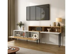 Discount ModernLuxe Móvel para TV 220×30×63,4 cm - design em dois módulos - acabamento madeirado - branco + natural Natural claro / Branco