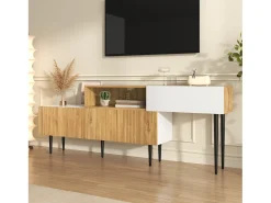 Discount ModernLuxe Móvel para TV 220×30×63,4 cm - design em dois módulos - acabamento madeirado - branco + natural Natural claro / Branco