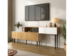 Discount ModernLuxe Móvel para TV 220×30×63,4 cm - design em dois módulos - acabamento madeirado - branco + natural Natural claro / Branco