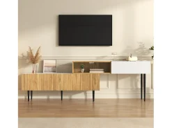 Discount ModernLuxe Móvel para TV 220×30×63,4 cm - design em dois módulos - acabamento madeirado - branco + natural Natural claro / Branco
