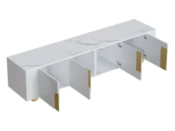 Móvel De Tv* Móvel para TV, 180 cm, 4 portas, design elegante, acabamento com efeito mármore, pés esféricos de madeira, Branco