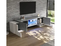 Móvel De Tv*ModernLuxe Móvel para TV - com 4 portas - com iluminação LED - para televisores 80/75/70/65/55 polegadas - branco + cinza Cinzento / Branco