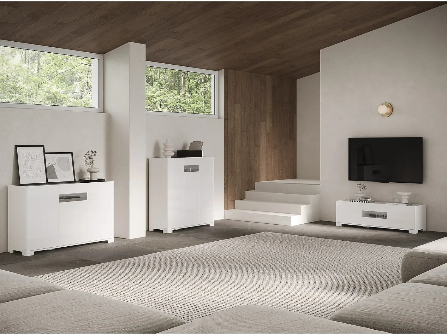 Móvel De Tv*ITAMOBY Móvel para TV 3 portas 130x40x48 cm Riflesso brilhante Branco