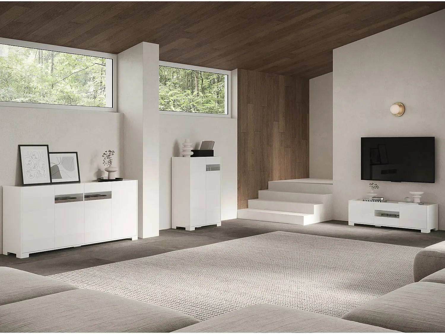 Móvel De Tv*ITAMOBY Móvel para TV 3 portas 130x40x48 cm Riflesso brilhante Branco