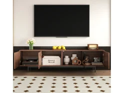 Móvel para TV, aparador baixo com textura esculpida, iluminação LED e porta de vidro temperado, mesa para TV, para sala de estar.^ Móvel De Tv
