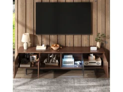Móvel para TV, aparador baixo com textura esculpida, iluminação LED e porta de vidro temperado, mesa para TV, para sala de estar.^ Móvel De Tv