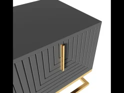 Móvel para TV, armário baixo com portas e gavetas, rack para TV de sala de estar com puxadores dourados e cinza. Preto