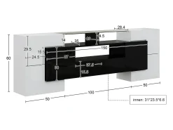Clearance Móvel para TV baixo de 200 cm, com iluminação LED, design moderno e elegante superfície de vidro, para sala de estar, . Branco