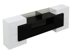 Clearance Móvel para TV baixo de 200 cm, com iluminação LED, design moderno e elegante superfície de vidro, para sala de estar, . Branco