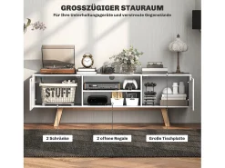 Móvel De Tv| Móvel para TV , 150 × 39 × 50 cm, com 2 armários e 2 prateleiras, para TVs de até 65 polegadas. Ideal para sala de estar. Branco