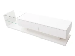 Móvel De Tv|Hauss Spole Móvel para TV brilhante com iluminação LED, 2 gavetas e 2 prateleiras em vidro - Madeira PB Branco