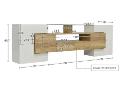 Móvel para TV brilhante, 200 x 30 x 60,7 cm, duas gavetas, seis portas, iluminação LED, para sala de estar.^ Móvel De Tv