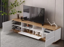 Online Móvel para TV , com espaço de armazenamento e acabamento em madeira, para sala de estar, 180 x 38 x 46 cm Branco