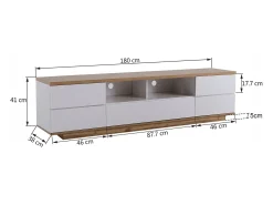 Online Móvel para TV , com espaço de armazenamento e acabamento em madeira, para sala de estar, 180 x 38 x 46 cm Branco