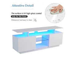 Móvel para TV de 140 cm, iluminação LED de 16 cores, portas laqueadas com painéis de vidro, espaço para TVs de até 60
