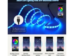 Móvel para TV de 140 cm, iluminação LED de 16 cores, portas laqueadas com painéis de vidro, espaço para TVs de até 60