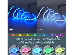 Móvel para TV de 140 cm, iluminação LED de 16 cores, portas laqueadas com painéis de vidro, espaço para TVs de até 60