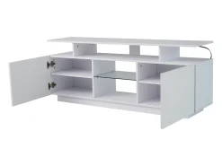 Móvel para TV de 140 cm, iluminação LED de 16 cores, portas laqueadas com painéis de vidro, espaço para TVs de até 60