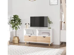 Móvel De Tv* Móvel para TV de 99 cm com gaveta e 2 prateleiras, estilo moderno, ideal para sala de estar. Branco