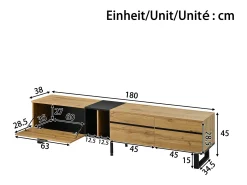 Móvel De Tv*Hauss Spole Móvel para TV branco de 180 cm com 3 portas - Madeira PB - Cor: Madeira e preto Natural claro