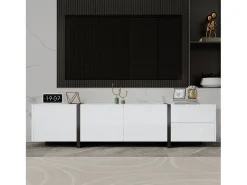 Clearance ModernLuxe Móvel para TV brilhante 170×30×39 cm - com iluminação LED - 3 portas e 1 gaveta - Painel de partículas - Branco