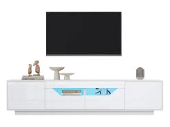 Móvel De Tv*ModernLuxe Móvel para TV brilhante 180×40×45 cm - com iluminação LED - 2 gavetas e 2 portas - Compatível com TVs de 75 polegadas - Branco