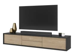 Meublorama Móvel para TV 180cm, 2 gavetas e 2 portas coleção MAANUM. Cor cinza e carvalho claro.^ Móvel De Tv